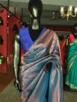 Blue Banarasi Silk Saree with Beautiful Gold Zari Weaves