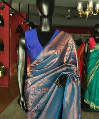 Blue Banarasi Silk Saree with Beautiful Gold Zari Weaves