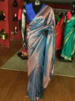 Blue Banarasi Silk Saree with Beautiful Gold Zari Weaves - Image 3