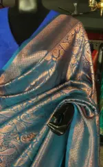 Blue Banarasi Silk Saree with Beautiful Gold Zari Weaves - Image 5