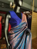 Blue Banarasi Silk Saree with Beautiful Gold Zari Weaves - Image 6