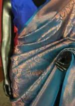 Blue Banarasi Silk Saree with Beautiful Gold Zari Weaves - Image 4