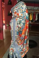 Off White Printed Banarasi Silk Saree highlighted with contrast border - Image 2