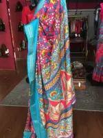Multicoloured Printed Banarasi Silk Saree highlighted with contrast border - Image 2