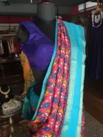 Multicoloured Printed Banarasi Silk Saree highlighted with contrast border - Image 6