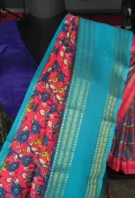 Multicoloured Printed Banarasi Silk Saree highlighted with contrast border - Image 4