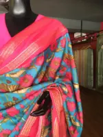 Blue Printed Banarasi Silk Saree highlighted with contrast border - Image 4