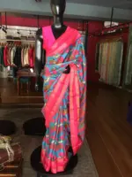 Blue Printed Banarasi Silk Saree highlighted with contrast border - Image 3