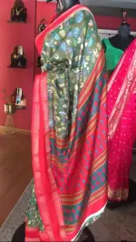 Green Printed Banarasi Silk Saree highlighted with contrast border - Image 2