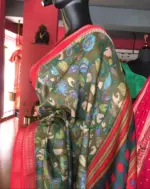 Green Printed Banarasi Silk Saree highlighted with contrast border - Image 4
