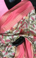 Off white Printed Banarasi Silk Saree highlighted with contrast border - Image 7