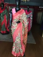 Off white Printed Banarasi Silk Saree highlighted with contrast border - Image 3