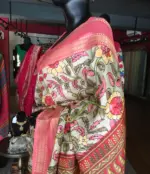 Off white Printed Banarasi Silk Saree highlighted with contrast border - Image 5