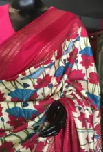 Off white Printed Banarasi Silk Saree highlighted with contrast border - Image 6
