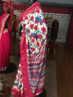 Off white Printed Banarasi Silk Saree highlighted with contrast border - Image 2