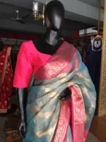 Blue Tissue Silk Saree with Gold zari weaves - Image 4