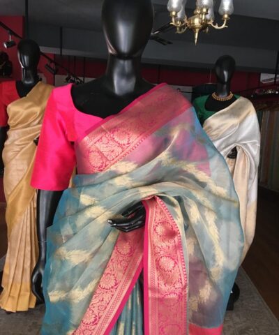 Blue Tissue Silk Saree with Gold zari weaves