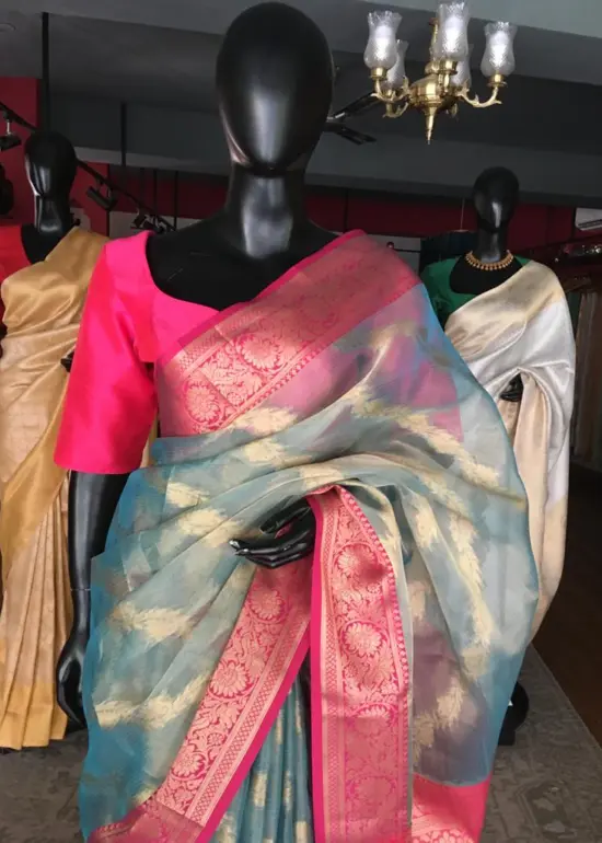 Blue Tissue Silk Saree with Gold zari weaves