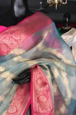 Blue Tissue Silk Saree with Gold zari weaves - Image 6