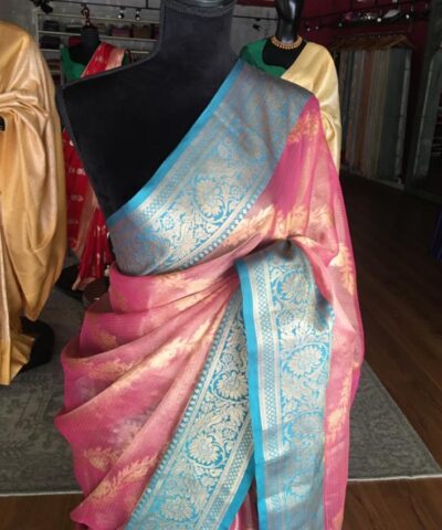 Pink Tissue Silk Saree with Gold zari weaves