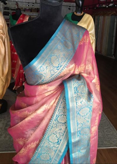 Pink Tissue Silk Saree with Gold zari weaves