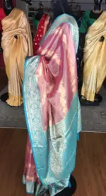 Pink Tissue Silk Saree with Gold zari weaves - Image 3