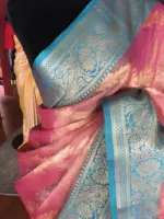 Pink Tissue Silk Saree with Gold zari weaves - Image 4