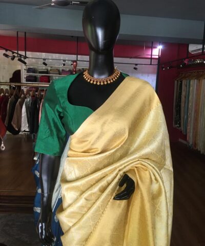 Yellow Banarasi Silk Saree highlighted with Gold and Silver zari weaves