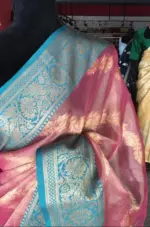 Pink Tissue Silk Saree with Gold zari weaves - Image 5