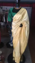 Yellow Banarasi Silk Saree highlighted with Gold and Silver zari weaves - Image 2
