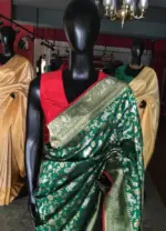 Green Banarasi Silk Saree with Beautiful Meenakari Weaves in Vanasingaram Design