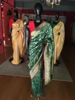 Green Banarasi Silk Saree with Beautiful Meenakari Weaves in Vanasingaram Design - Image 2