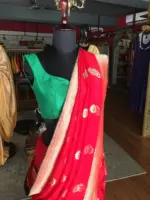 Red Dola Silk Saree highlighted with Gold Zari Border - Image 4