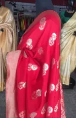 Red Dola Silk Saree highlighted with Gold Zari Border - Image 5