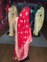 Red Dola Silk Saree highlighted with Gold Zari Border - Image 3
