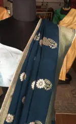 Cobalt Blue Dola Silk Saree Highlighted With Gold Zari Border - Image 6