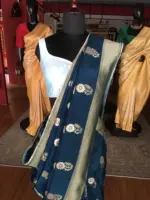 Cobalt Blue Dola Silk Saree Highlighted With Gold Zari Border