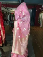 Baby Pink Dola Silk Saree Highlighted With Gold Zari Border - Image 3