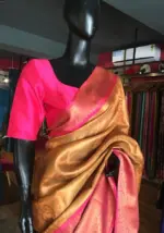 Peach Kora Silk Saree Highlighted With Zari Weaves - Image 6