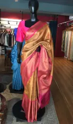 Peach Kora Silk Saree Highlighted With Zari Weaves - Image 2