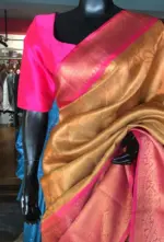 Peach Kora Silk Saree Highlighted With Zari Weaves - Image 5
