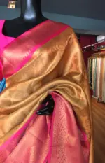 Peach Kora Silk Saree Highlighted With Zari Weaves - Image 4