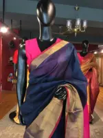Navy Blue Mangalagiri Silk Saree - Image 5