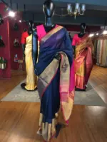 Navy Blue Mangalagiri Silk Saree - Image 2