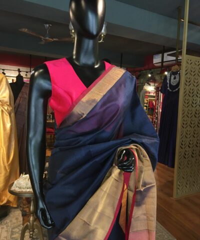 Navy Blue Mangalagiri Silk Saree