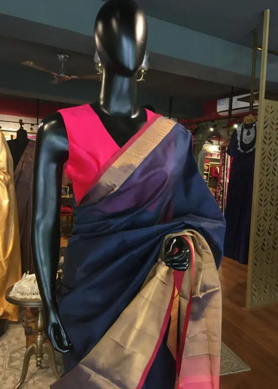 Navy Blue Mangalagiri Silk Saree