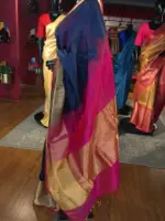 Navy Blue Mangalagiri Silk Saree - Image 3