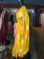 Yellow Dola Silk Saree highlighted with Silver Zari Buttas - Image 3