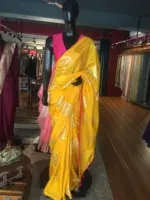 Yellow Dola Silk Saree highlighted with Silver Zari Buttas - Image 2