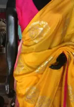 Yellow Dola Silk Saree highlighted with Silver Zari Buttas - Image 5